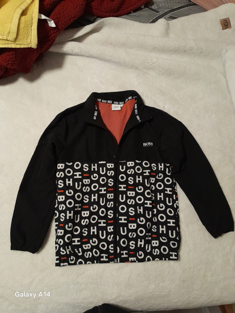 BOSS Black Jean Jacket with Orange Lining and Logo Print